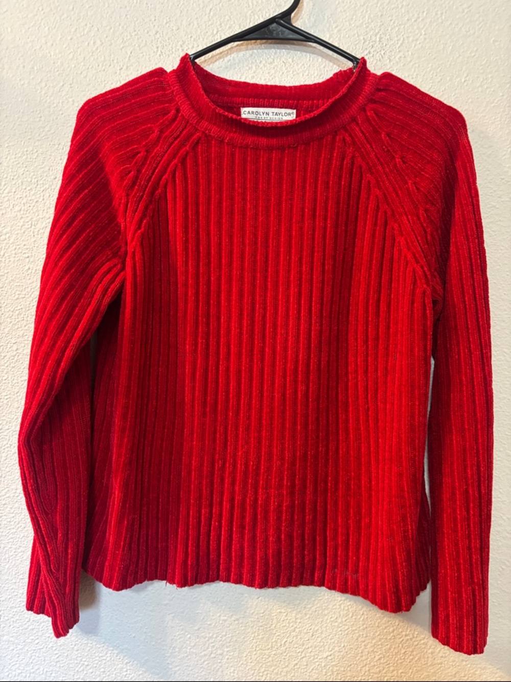 Carolyn Taylor Bright Red Ribbed Crewneck Sweater